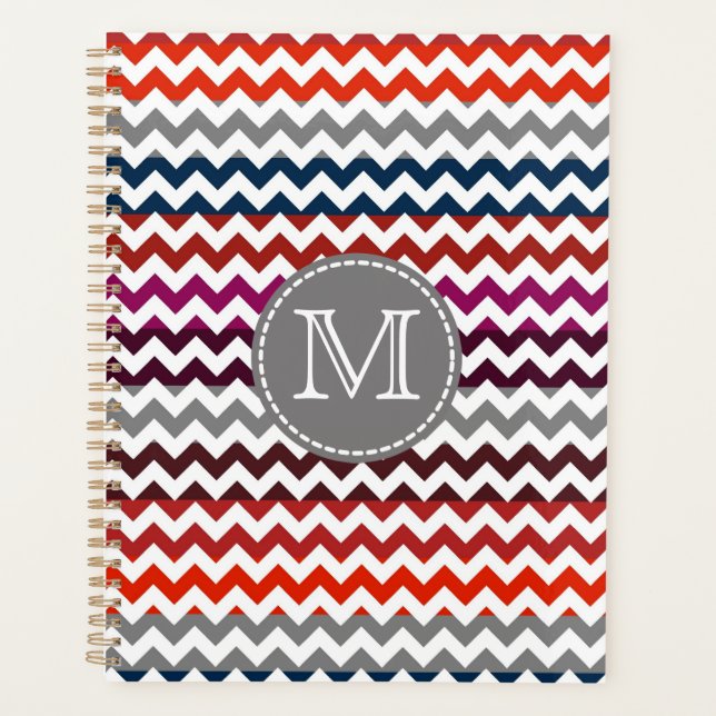 Rouge blanc gris Chevron Zigzag Monogramme (Devant)