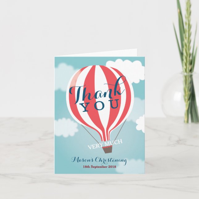 Rouge Blanc Hot Air Balloon Merci Carte Note (Devant)