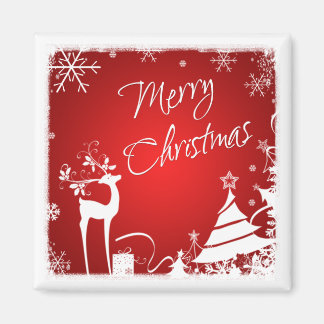 Rouge Blanc Joyeux Cerf de Noël, Snowflakes Magnet