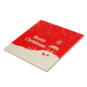Rouge Blanc Joyeux Noël Nativité Carreaux en cé