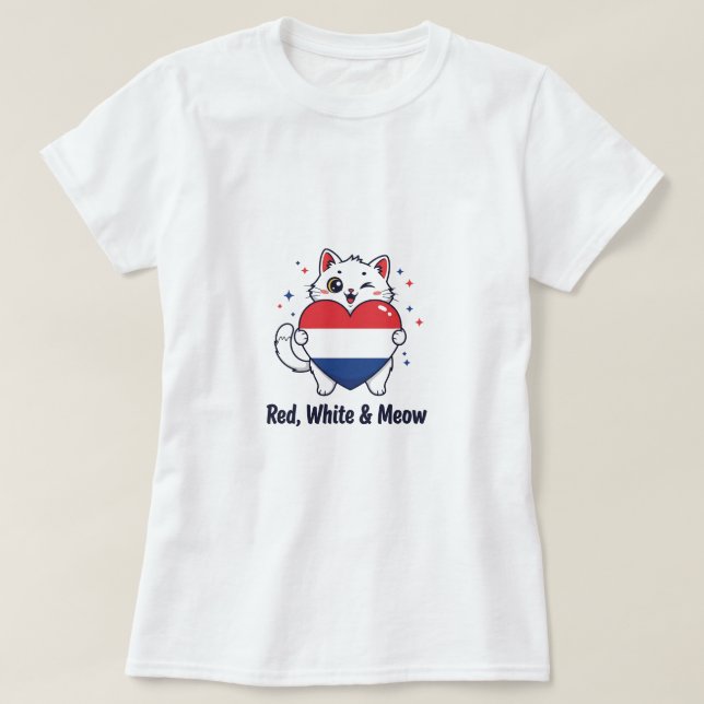 Rouge, Blanc & Meow - Jolie T-shirt Patriotic Cat (Design devant)