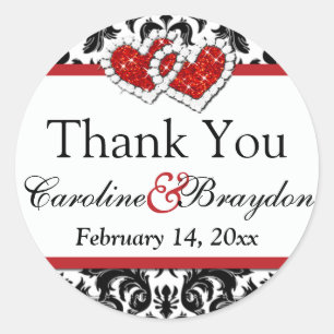 Rouge Blanc Noir Coeurs Damas Sticker Rond 1,5" 2