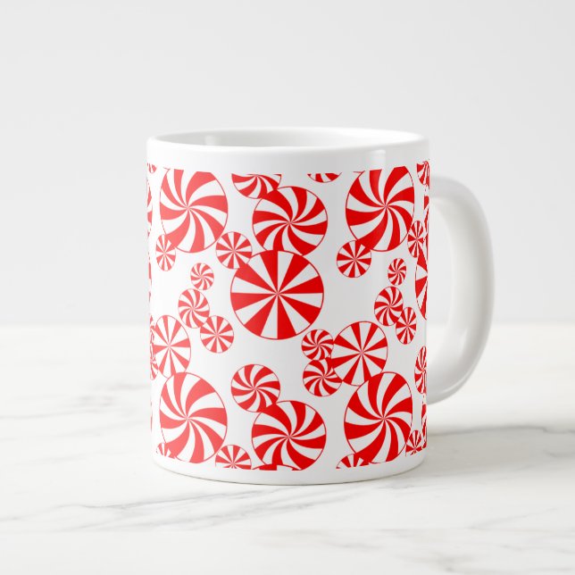 Rouge blanc Peppermenthe Motif Jumbo Mug (Devant droit)