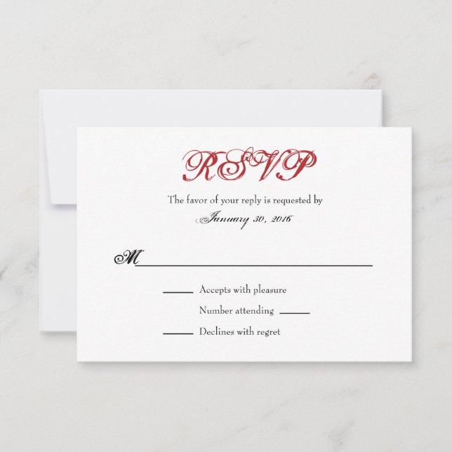 Rouge Blanc Plaine Simple Mariage Cartes RSVP (Devant)