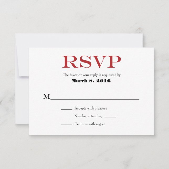 Rouge Blanc Plaine Simple Mariage Cartes RSVP (Devant)
