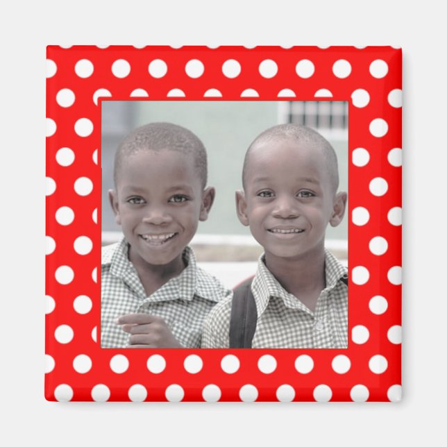 Rouge blanc Polka Point Photo Magnet (Devant)