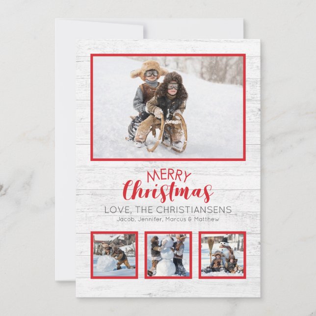 Rouge Blanc Rustique Bois photo Noël (Devant)