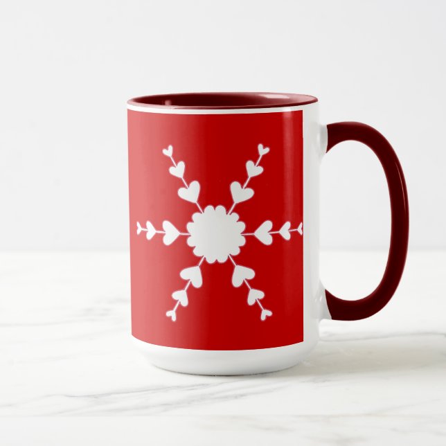 Rouge Blanc Valentin Coeur Flacon de neige Mugs (Droite)