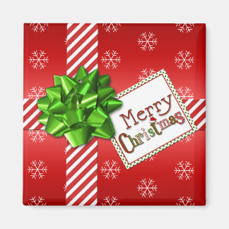 Rouge blanc vert Joyeux Noël Snowflakes Magnet