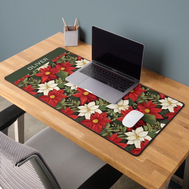 Rouge Blanc Vert Poinsettia Fleurs Nom du Motif (Bureau 2)