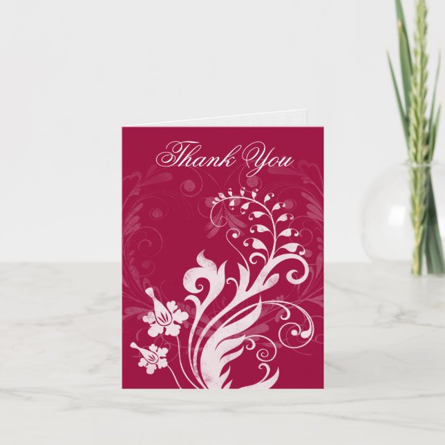 Rouge blanc Vintage Floral Carte de remerciements  (Devant)