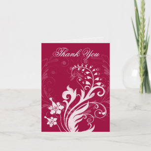 Rouge blanc Vintage Floral Carte de remerciements