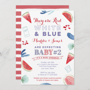 Rouge Bleu Bleu Été Bébé Saupoudrer Cartes Invitat
