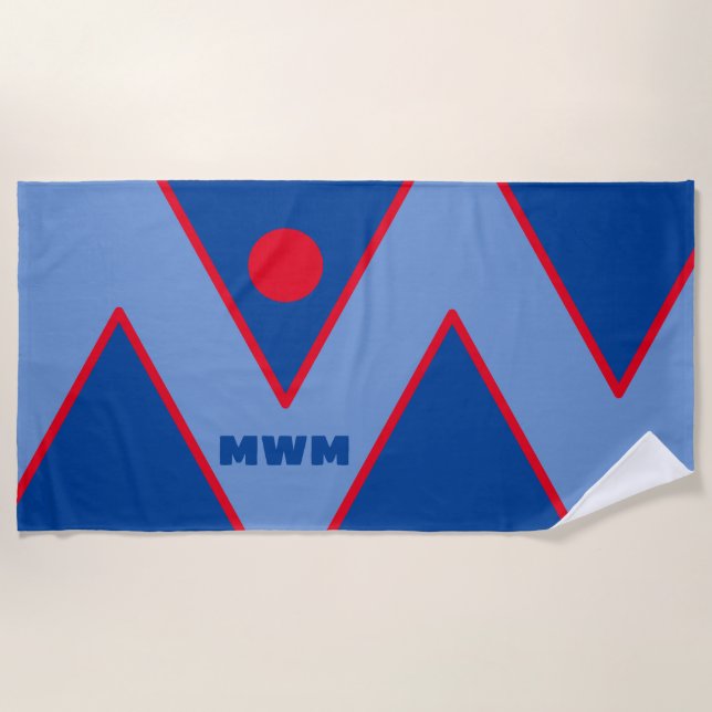 Rouge / Bleu Design géométrique Serviette de plage (Devant)