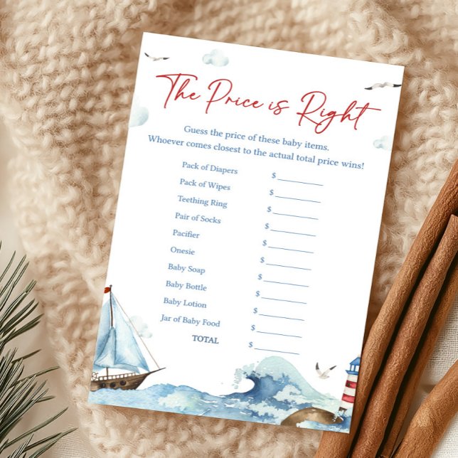 Rouge Bleu Nautique Le Juste Prix Jeu (Ahoy It’s A Boy Baby Shower The Price Is Right Game)