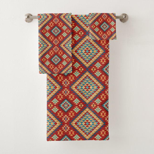 Rouge bleu Turquoise orange jaune Oriental Kilim M (En situation)