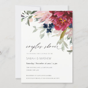 Rouge Bourgogne Blush Floral Couples Invitation de