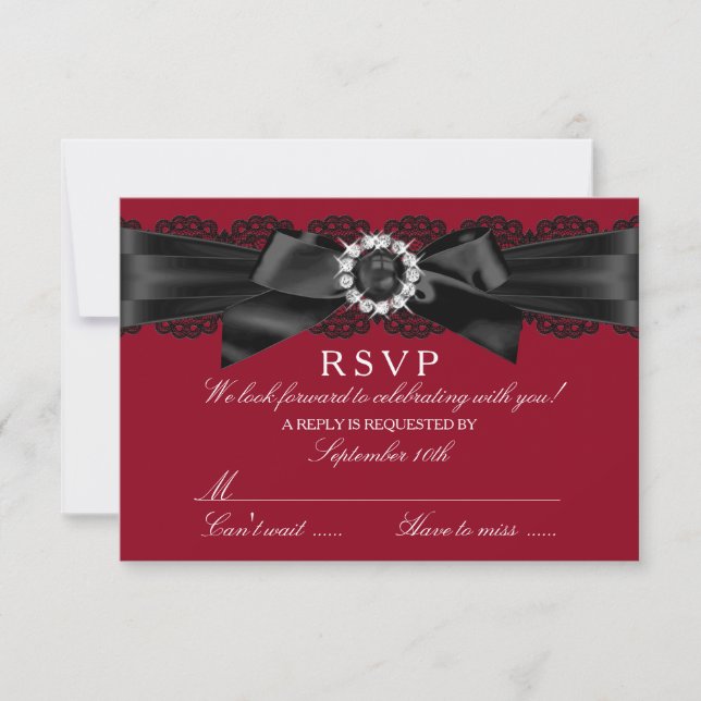 Rouge Bourgogne et Noir Dentelle & Perle Bow RSVP (Devant)