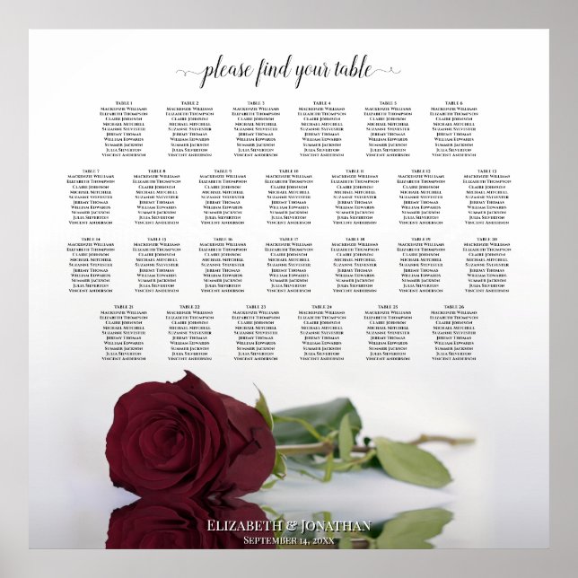 Rouge Bourgogne Rose 26 Tableau Mariage (Devant)