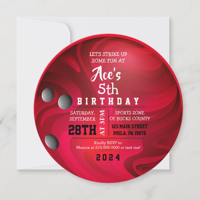 ROUGE BOWLING BALL ROND Rouge Invitation d'anniver (Devant)