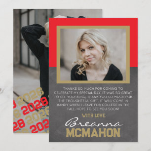 Rouge & Bronze Gold Graduation Carte de remercieme