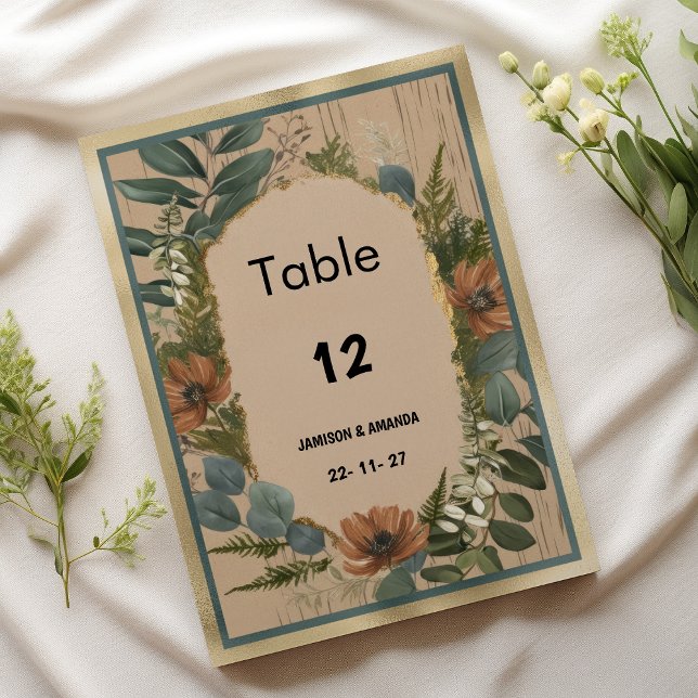 Rouge brun orangé or menthe floral Numéro de table (Rustic brown orange gold mint floral Table Numbers )