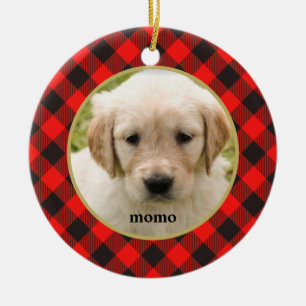 Rouge Buffalo Plaid Animaux de Noël Ornement en cé