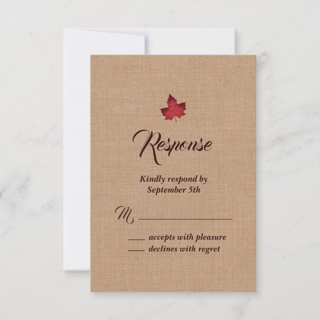 Rouge Burlap Maple Leaf RSVP (Devant)