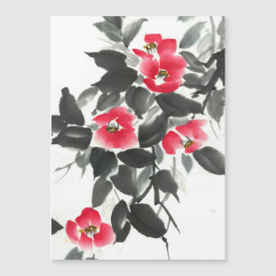 Rouge camellia suie encre et aquarelle peinture
