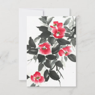 Rouge camellia suie encre et aquarelle peinture