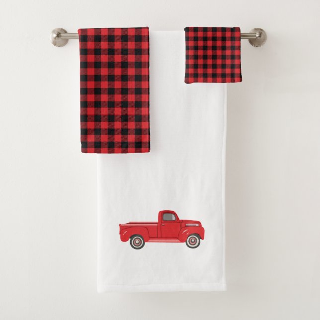 Rouge Camion Buffalo Chèque Motif Serviette Ensemb (En situation)