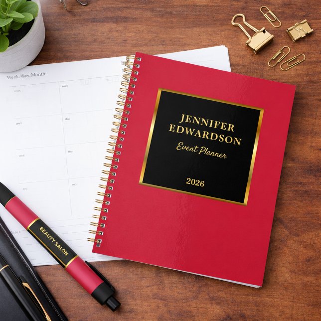 Rouge cardinal noir or professionnel affaires (Gold black and cardinal red professional business planner.)