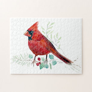 Rouge Cardinal Oiseau Aquarelle Art Puzzle