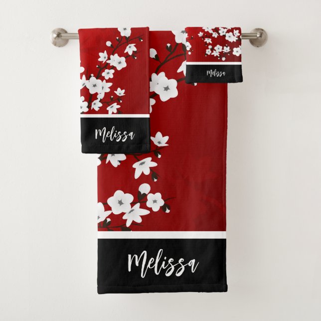 Rouge Cerisier Fleur Monogramme Noir Blanc (En situation)