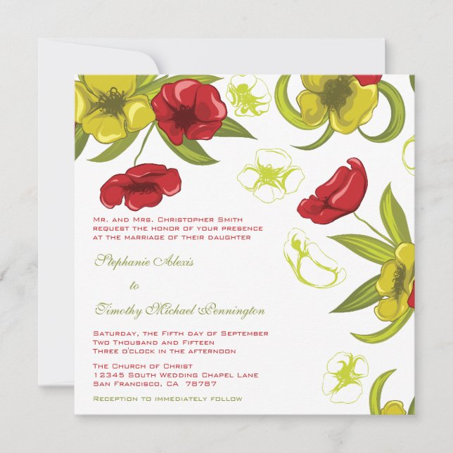 Rouge + citron vert faire-part de mariage fleurs d (Devant)