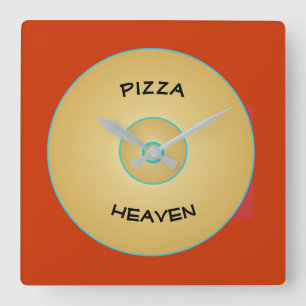 Rouge clair jaune avec Pizza Texte > Horloges