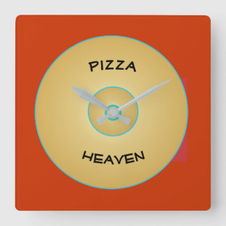 Rouge clair jaune avec Pizza Texte > Horloges