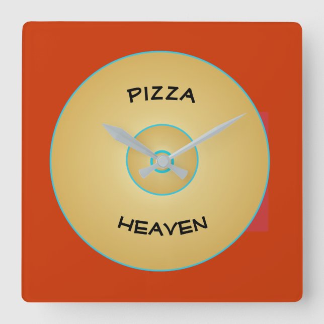 Rouge clair jaune avec Pizza Texte > Horloges (Recto)