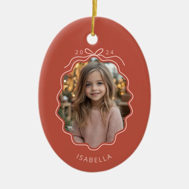 Rouge clair rose pâle Photo Simple Bow Ornement (Devant)