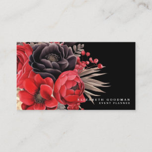 Rouge classique Floral Carte de visite noir