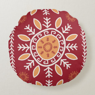 Rouge Coloré, Motif Tribal Simple, Coussin Rond