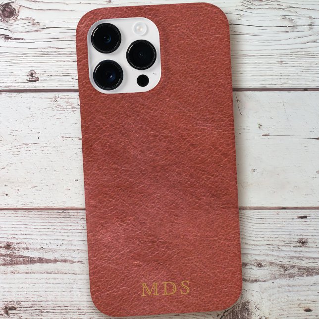 Rouge cuir Look or Monogramme Oxblood coque iphone (A timeless and classic red orange Oxblood faux leather look with space for your initials)