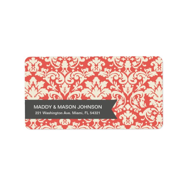 ROUGE DAMASSÉ VINTAGE | ÉTIQUETTES D'ADRESSE (Devant)