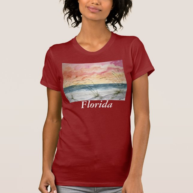 rouge de dames de T-shirt de plage, la Floride (Devant)