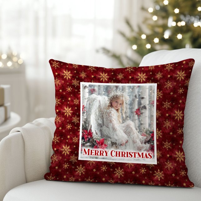 Rouge doré angélique brillant pour Noël Coussin Ca (Bright Angelic Red Gold Christmas Pillow Gift)