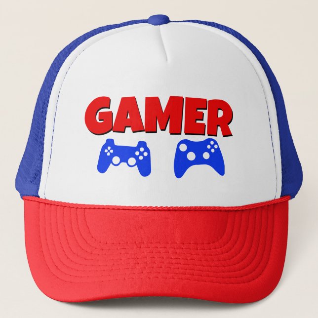 Rouge drôle et bleu de casquette de Gamer (Devant)