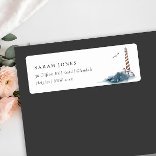 ROUGE DUSKY BLUE LIGHTHOUSE SEA WAVES ÉTIQUETTE DE