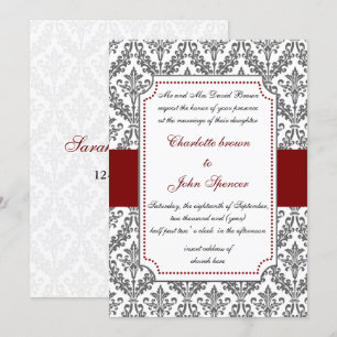 rouge élégant, invitation mariage damassé