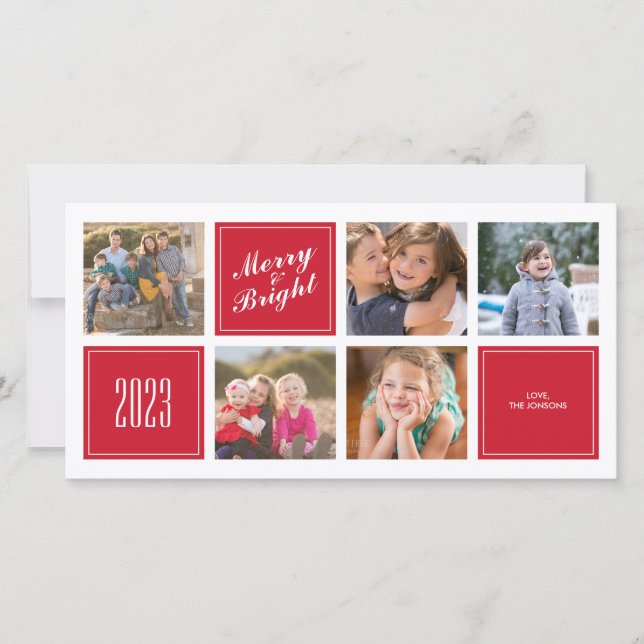 Rouge élégant Joyeux brillant 5 Carte photo de col (Devant)