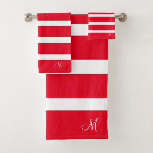 Rouge et Blanc Monogramme à Rayures Modernes